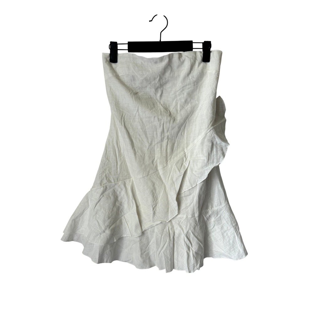 L'ATISTE by Amy White Strapless Ruffle Mini Dress Back Cutout Tie LD50366M S
